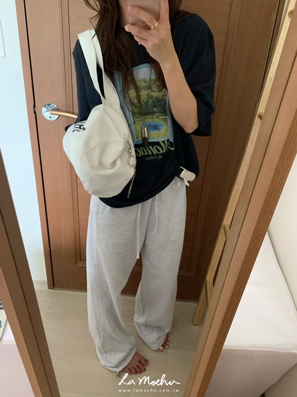 抽繩直筒激瘦棉褲